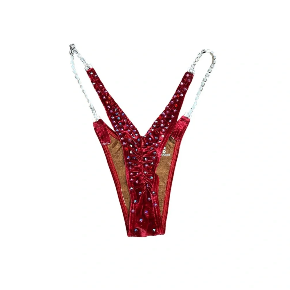 Angel Competition Diamond Pro Multicolor Velvet Red Bikini Set NPC/IFBB - Picture 5 of 7